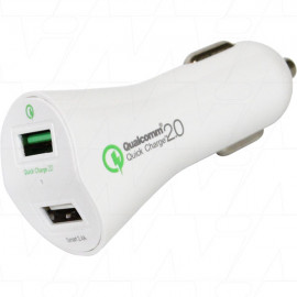 Qualcomm Quick Charge 2.0 DC Dual USB Fast Car Charger for phones and tablets. 